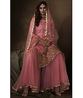 Pink soft net sequence work party wear sharara salwar suit