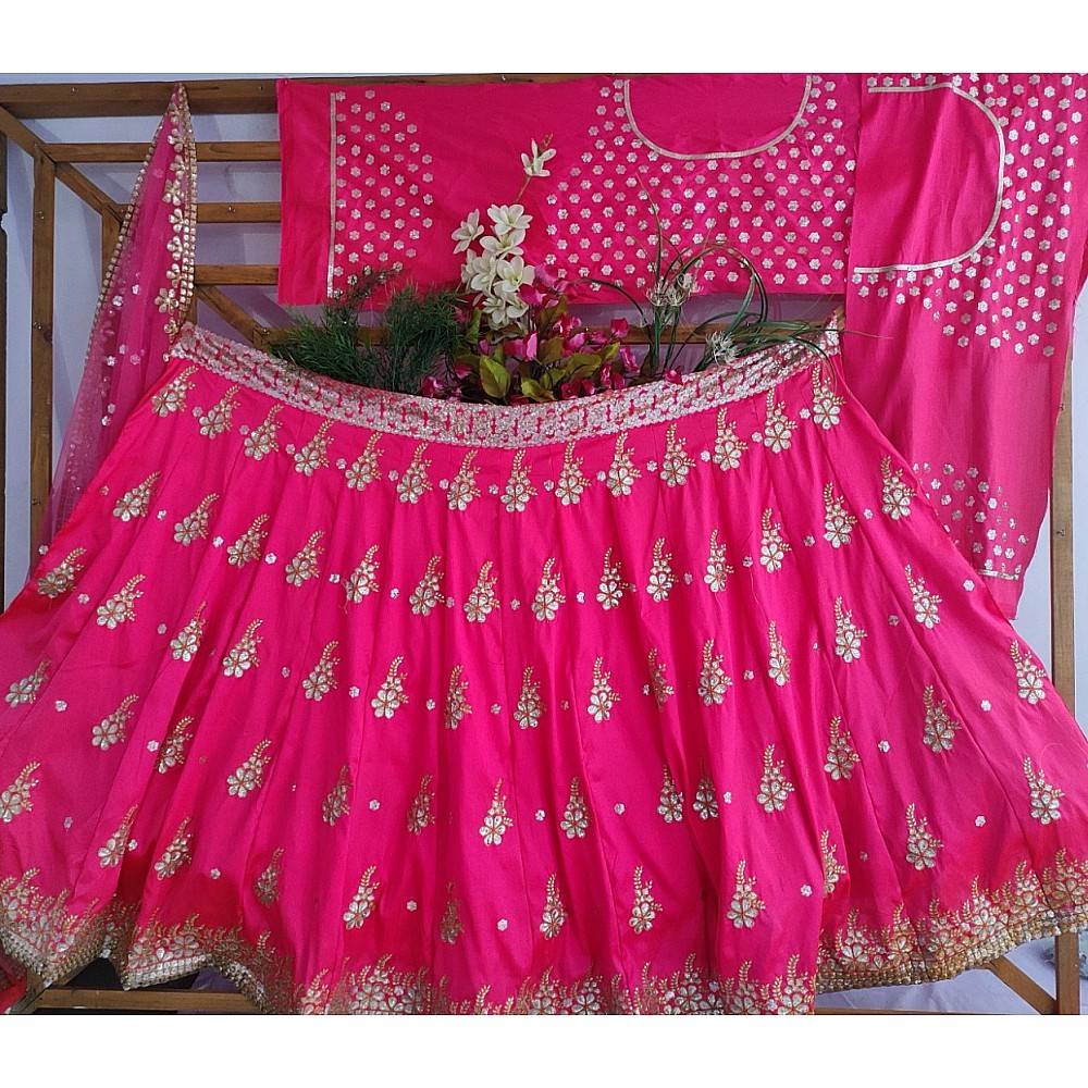 Pink soft silk sequence work wedding lehenga choli