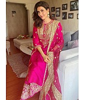 Pink tapeta silk embroidered plazzo salwar suit