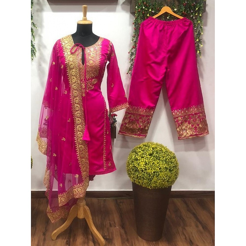 Pink tapeta silk embroidered plazzo salwar suit