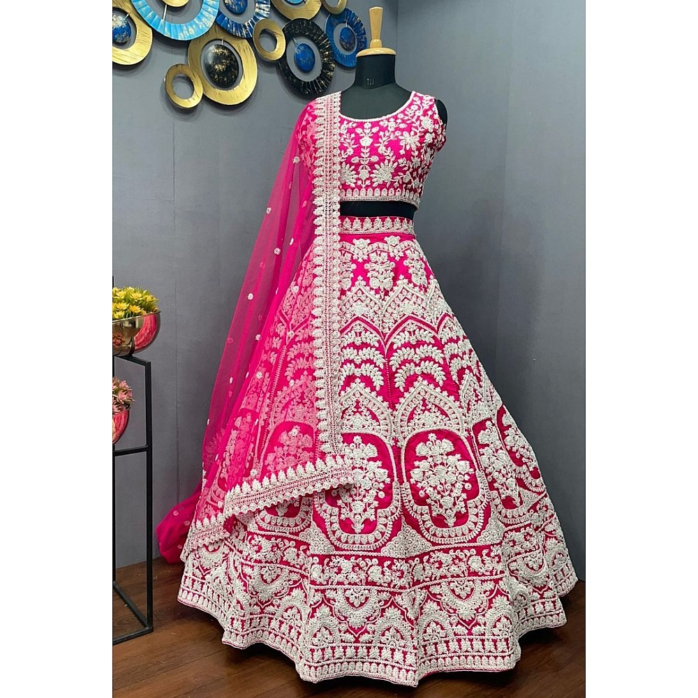 Pink tapeta silk  heavy embroidered bridal lehenga choli