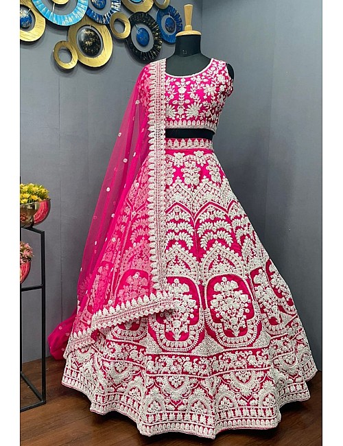 Pink tapeta silk  heavy embroidered bridal lehenga choli