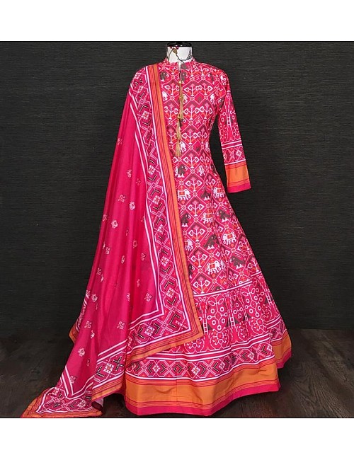 Pink vaishali silk digital printed anarkali gown