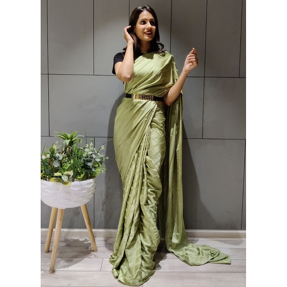 Pista green booming silk ready to wear saree