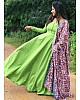 Pista green butter silk gown with printed dupatta