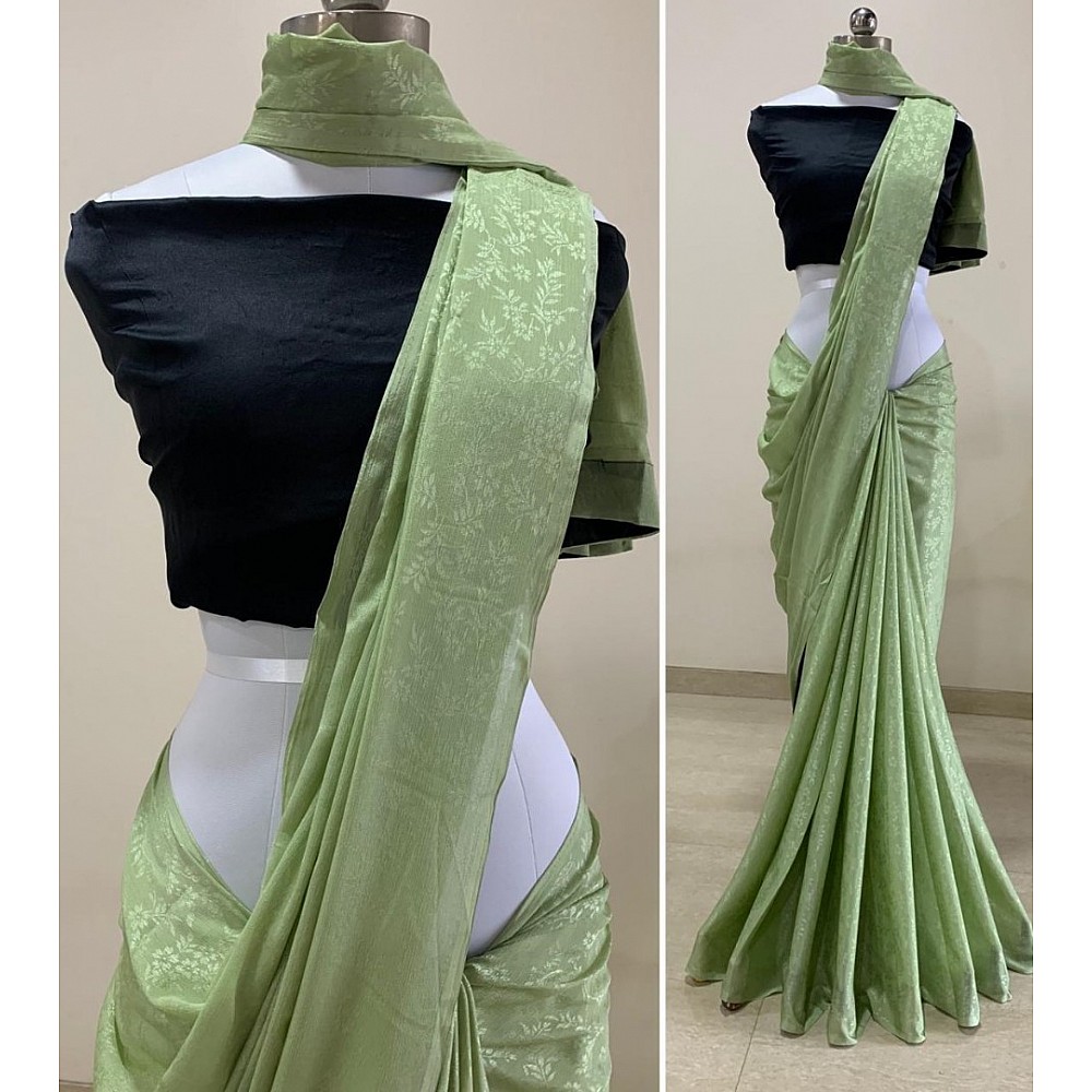Pista green chinon self design work party wear saree