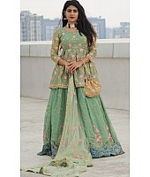 Pista green georgette embroidered work party wear lehenga choli