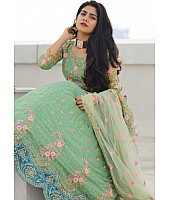 Pista green georgette embroidered work party wear lehenga choli