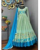Pista green georgette heavy embroidered long anarkali suit