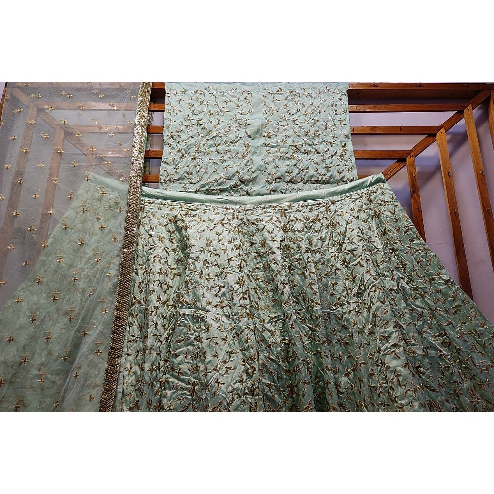 Pista green jorda silk heavy embroidered designer wedding lehenga choli
