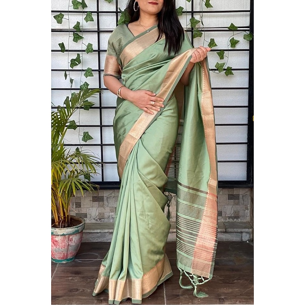 Pista green kanjivaram silk jacquard weaving work saree