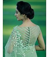 Pista green mono net thread embroidered saree