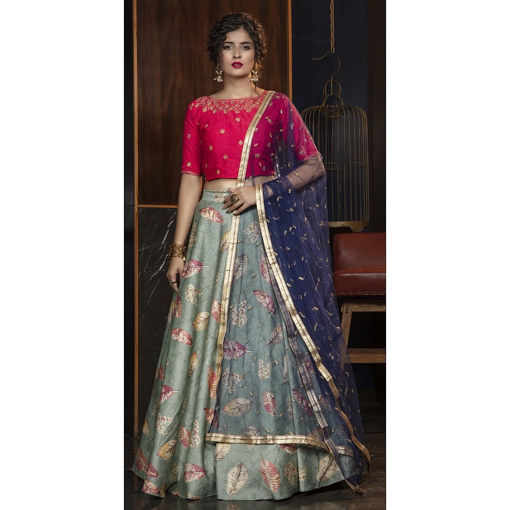 Pista green rayon sequence embroidered party wear lehenga choli