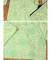 Pista green silk fancy thread work with mirror paper work sarara suit