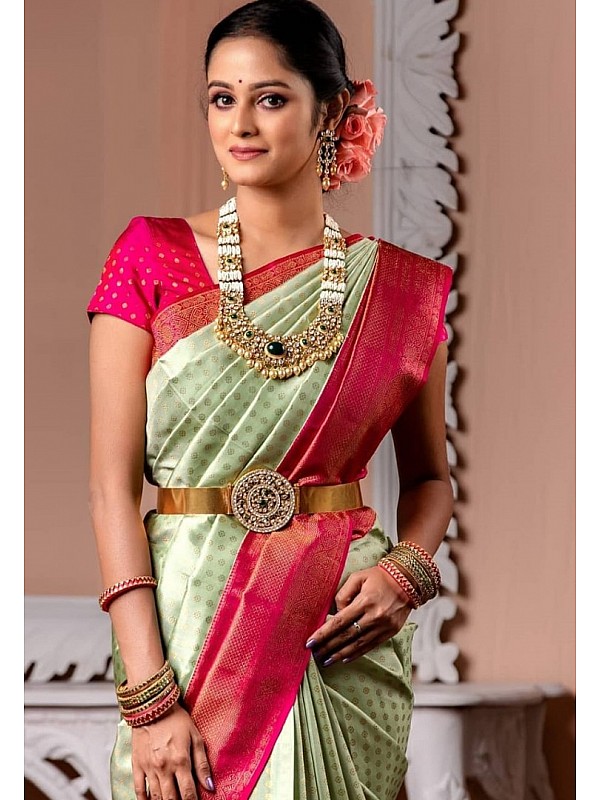 Trendy pista green silk saree for wedding wear  G3WSA53115  G3fashioncom