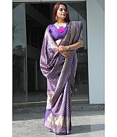 Purple banarasi lichi silk jacquard weaving work wedding saree