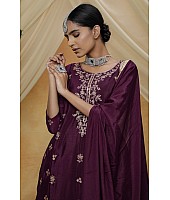 Purple chinon sequence embroidered plazzo suit