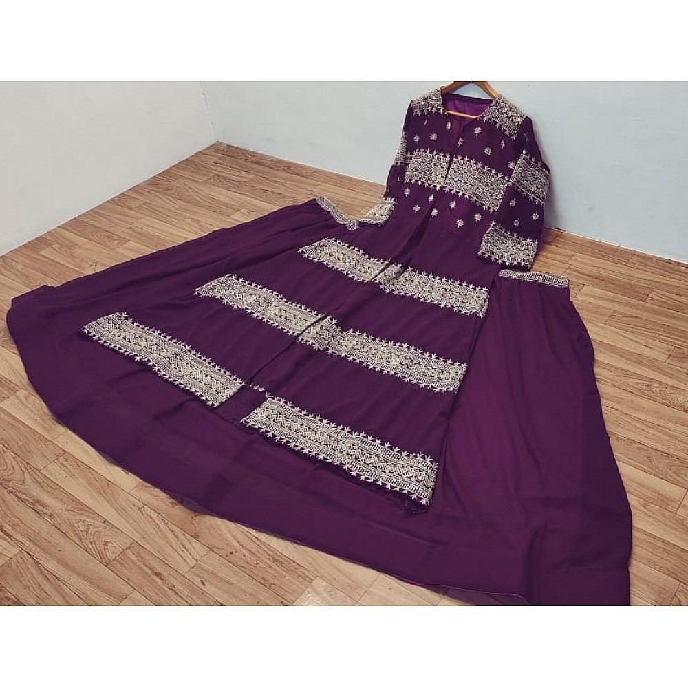 Purple georgette heavy embroidered work lehenga choli with koti
