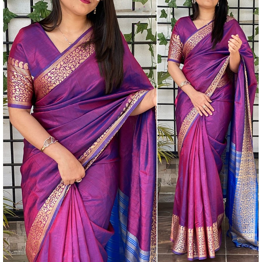 Purple heavy sana silk jacquard weaving work wedding saree
