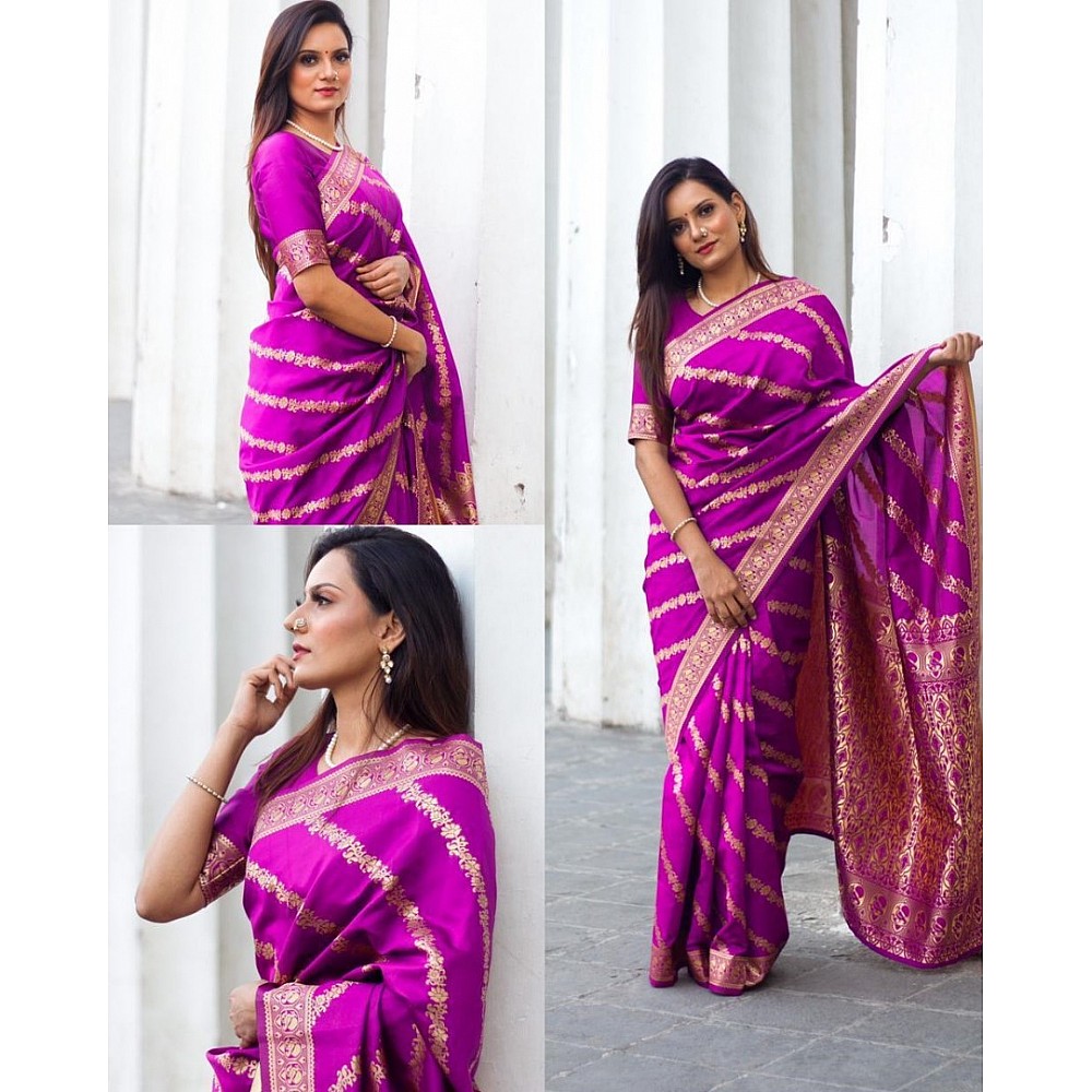 Purple lichi silk jacquard weaving work wedding saree