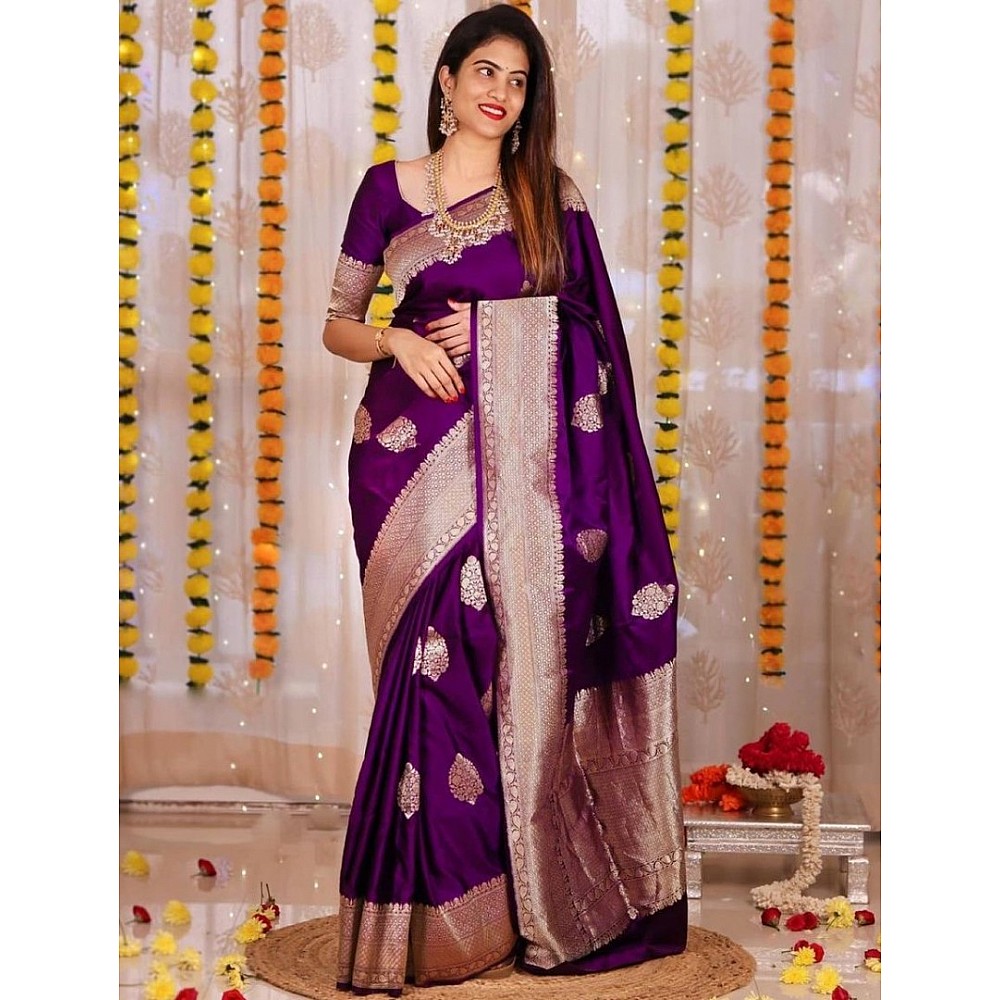 Purple lichi silk jacquard work wedding saree