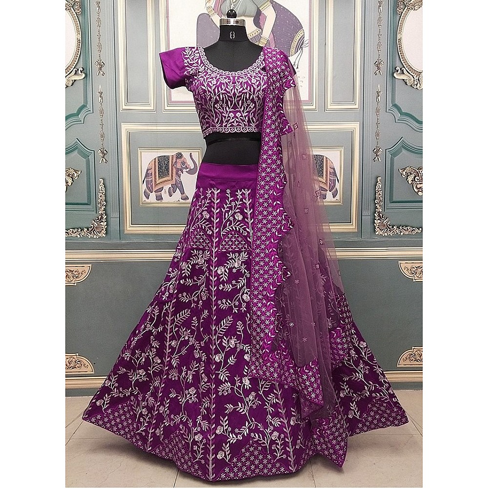 Purple tapeta silk heavy embroidered wedding lehenga choli