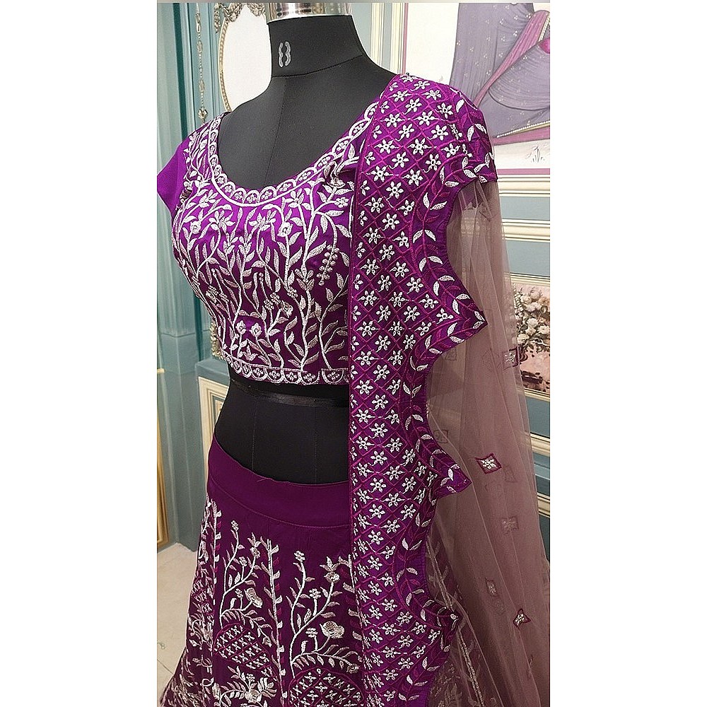 Purple tapeta silk heavy embroidered wedding lehenga choli