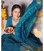 Rama blue georgette heavy embroidered wedding lehenga choli