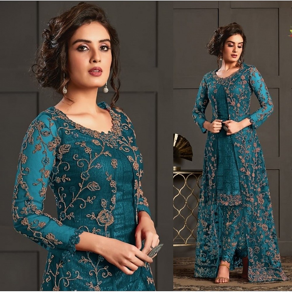 Rama heavy butterfly net with embroidered work salwar suit with koti
