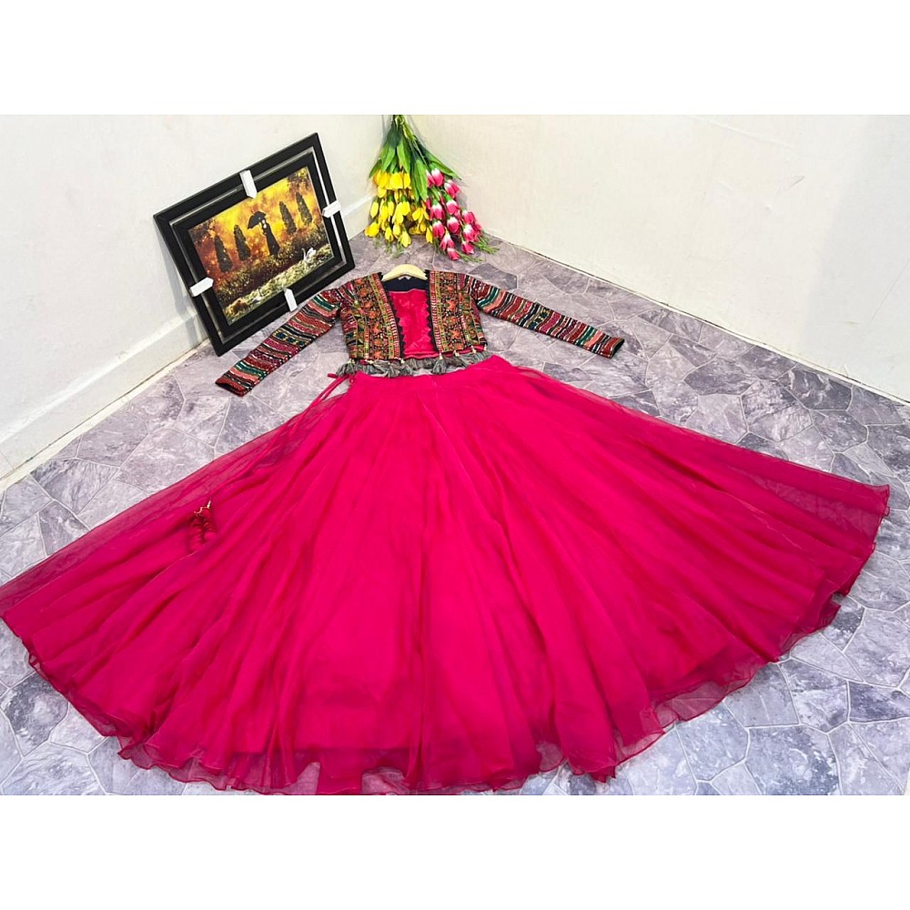 Rani pink organza indowestern lehenga choli with heavy embroidered jacket