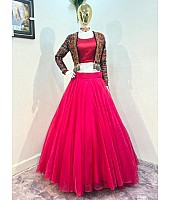 Rani pink organza indowestern lehenga choli with heavy embroidered jacket