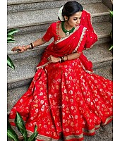 Red banarasi fancy embroidered jacquard wedding lehenga choli