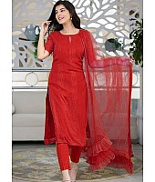 Red crepe silk thread sequence work salwar suit