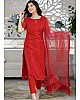 Red crepe silk thread sequence work salwar suit
