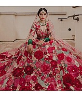 Red floral printed gota zari wedding lehenga choli