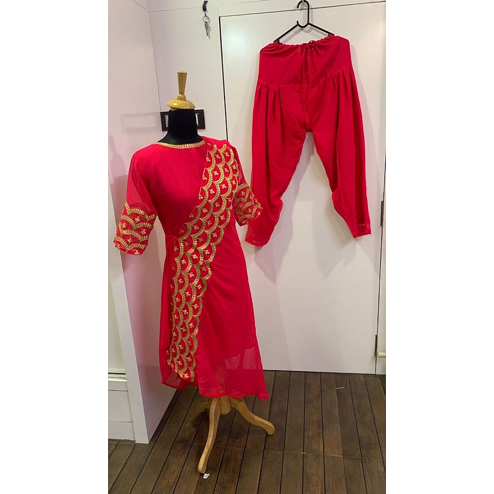 Red georgette embroidered punjabi patiala suit
