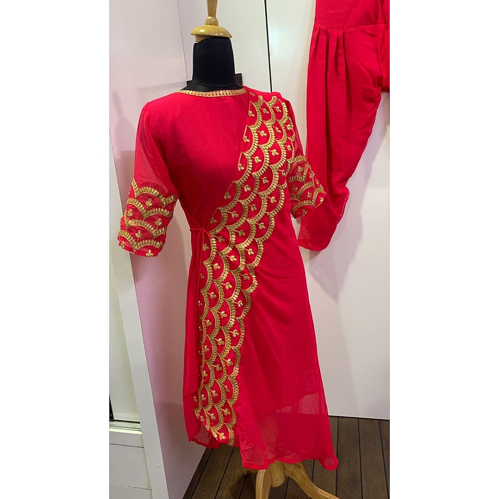 Red georgette embroidered punjabi patiala suit