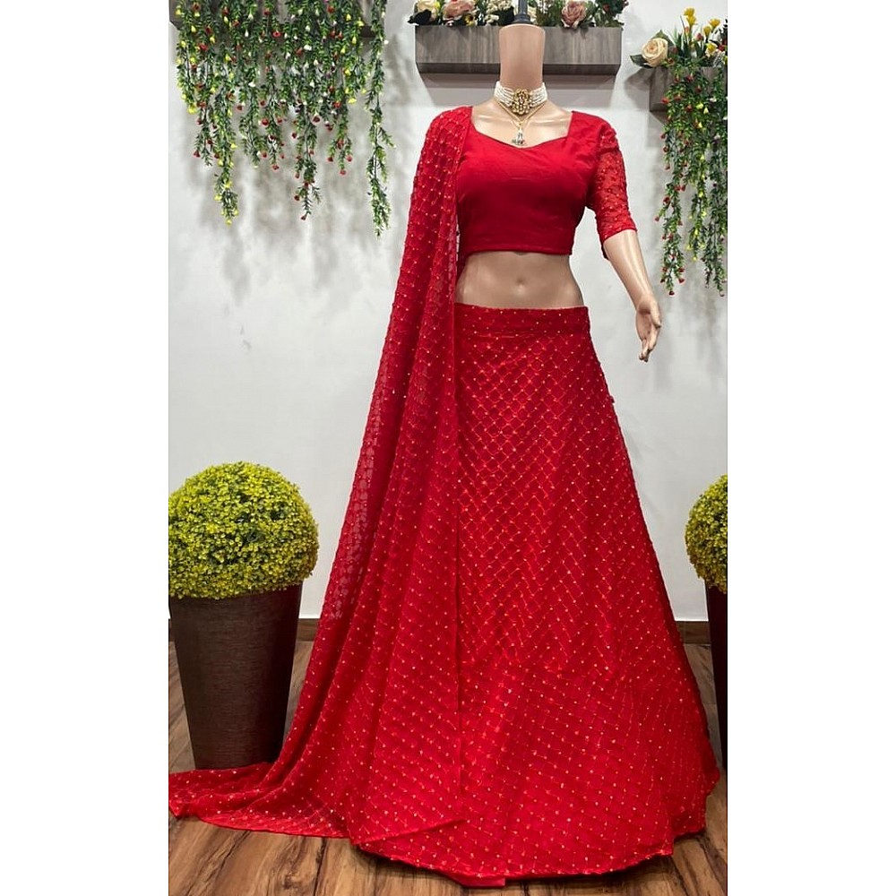 Lehenga Choli : Red georgette embroidered wedding lehenga ...