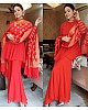 Red georgette fancy lace work party wear sharara suit 