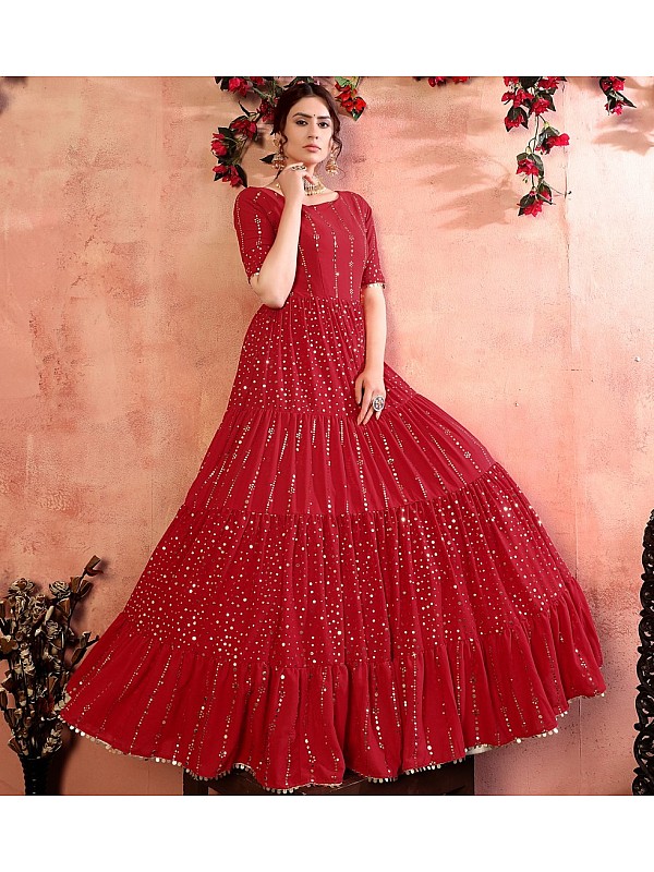 Red Color Full Long Western Gown for Party Wear For Women-pokeht.vn