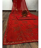 Red georgette heavy diamond work partywear saree