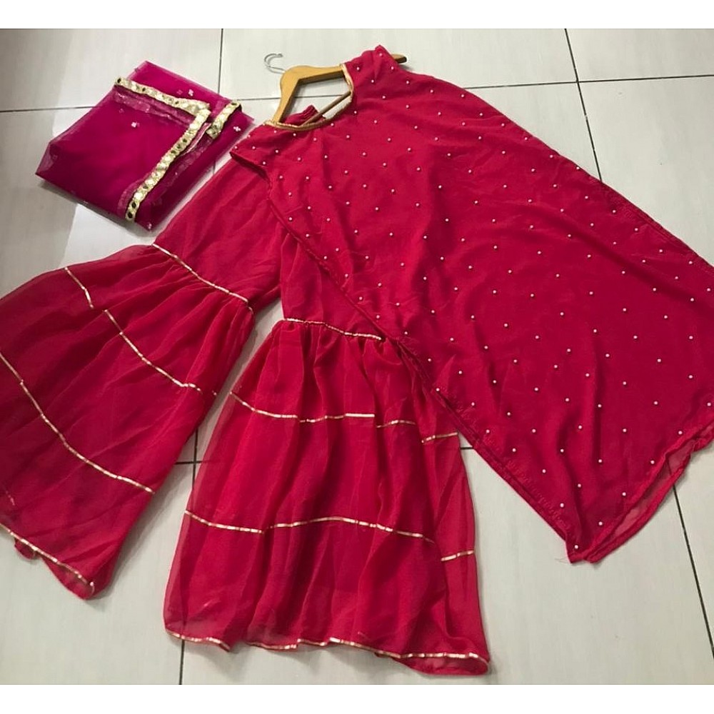 Sharara Suits : Red georgette pearl work sharara salwar suit ...