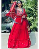 Red georgette real mirror and coading work gown