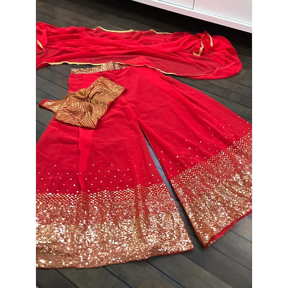 Red georgette sequence work plazzo suit