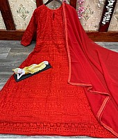Red georgette with chain stitched work anarkali gown