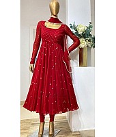 Red heavy georgette fully embroidered work  occasional wear gown