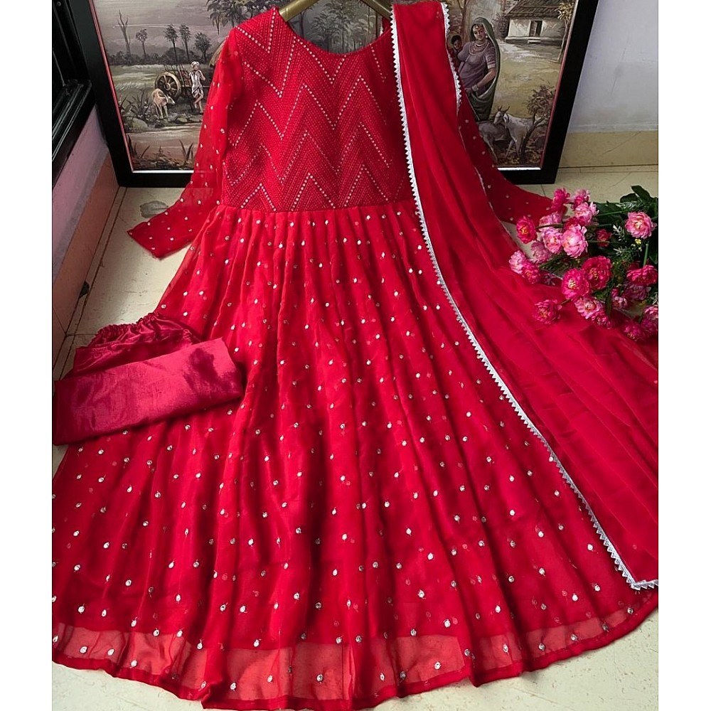 Red heavy georgette fully embroidered work  occasional wear gown