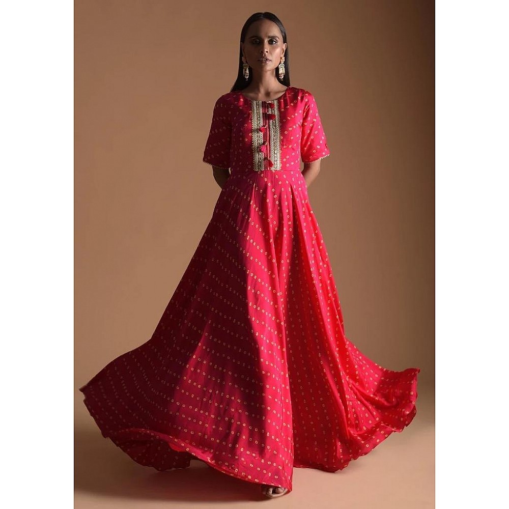 Red heavy maslin digital printed gown