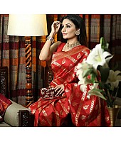 Red lichi silk jacquard weaving work wedding saree