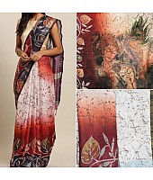 Red original linen digital printed work fancy saree